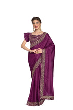 Vamika Purple Bengalori Silk Embroidery With Sequence Work Saree | Grocsy