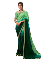 Vamika Light Green Chinon Heavy Embroidery Mirror Kari Lace Work & Crush Saree | Grocsy
