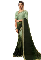 Vamika Olive Green Chinon Heavy Embroidery Mirror Kari Lace Work & Crush Saree | Grocsy