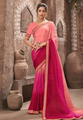 Vamika Light Pink Chinon Heavy Embroidery Mirror Kari Lace Work & Crush Saree | Grocsy