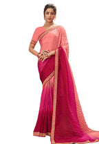 Vamika Light Pink Chinon Heavy Embroidery Mirror Kari Lace Work & Crush Saree | Grocsy
