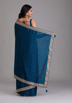 Vamika Blue Chinon Zari Embroidery With Sequins Saree | Grocsy