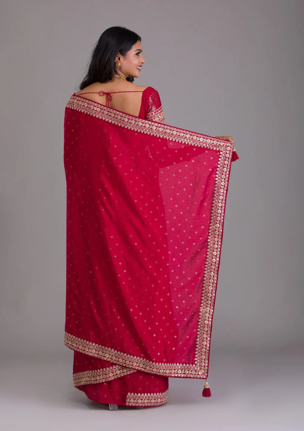 Vamika Pink Chinon Zari Embroidery With Sequins Saree | Grocsy