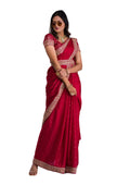 Vamika Pink Chinon Zari Embroidery With Sequins Saree | Grocsy