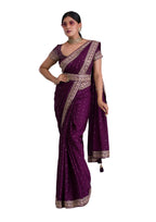Vamika Purple Chinon Zari Embroidery With Sequins Saree | Grocsy