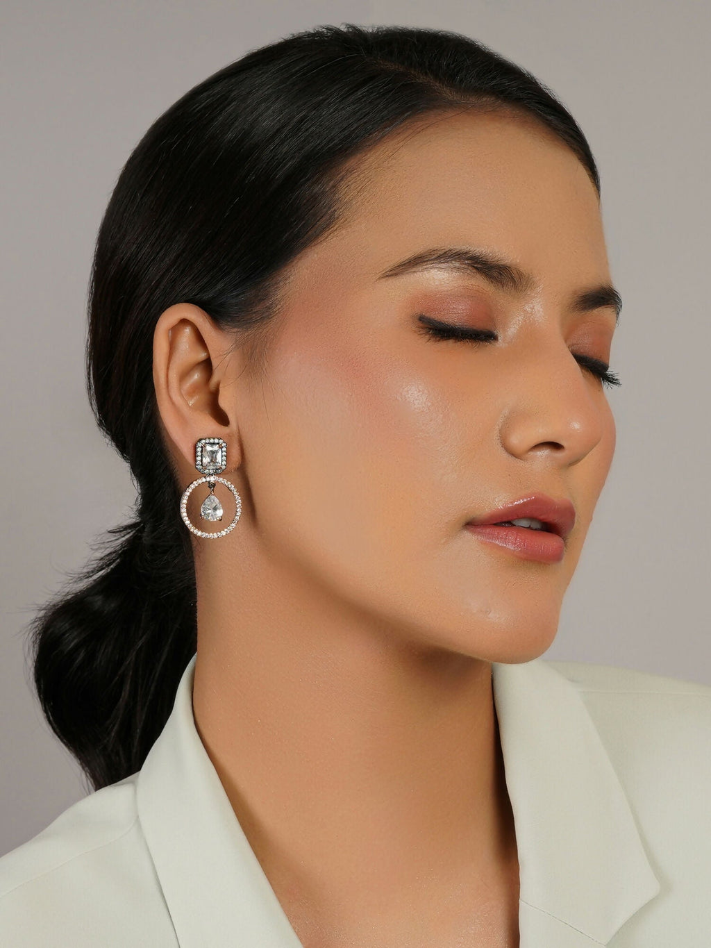 Stone kundan earrings (white) - Ruby Raang | Grocsy