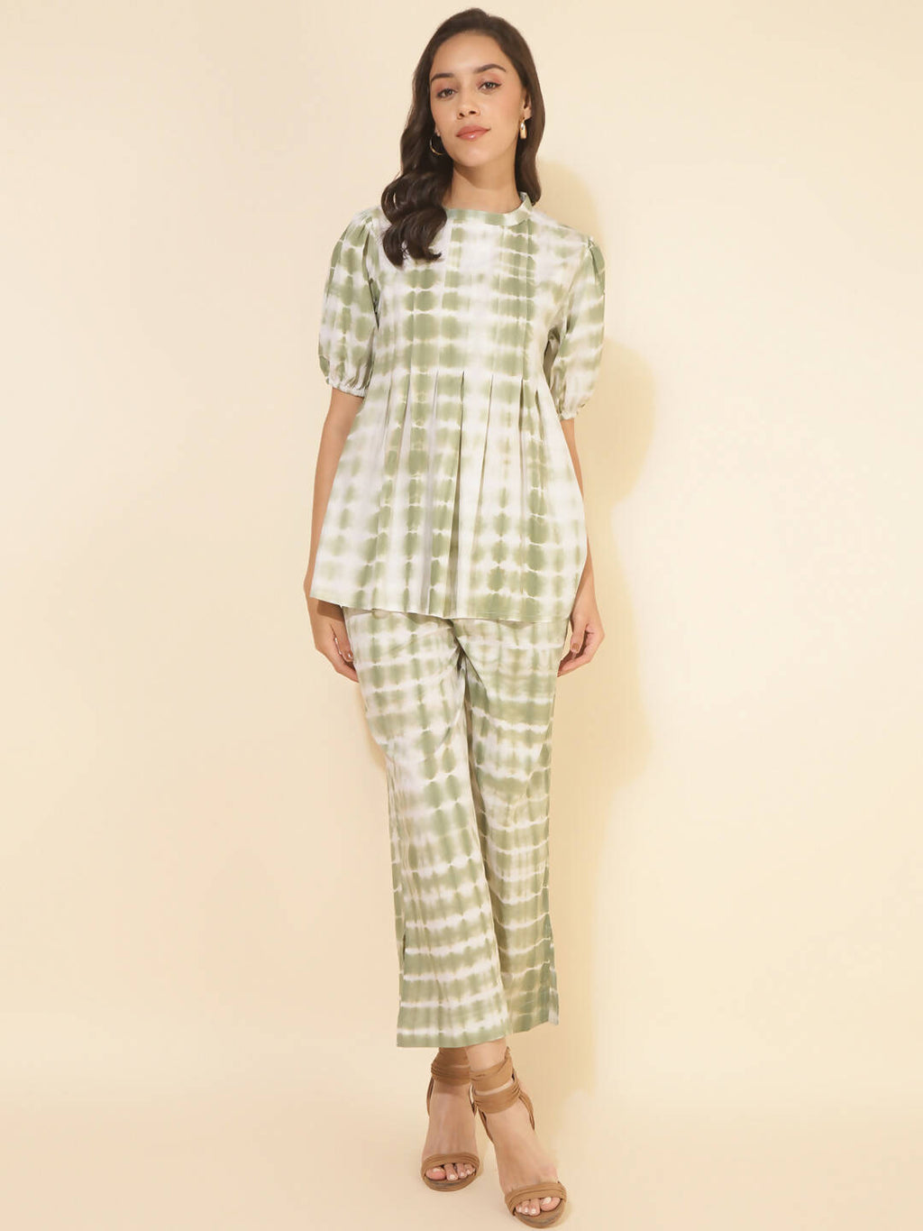 Janasya Women's Off White Cotton Tie & Dye Casual A-line Co-ords | Grocsy