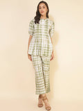Janasya Women's Off White Cotton Tie & Dye Casual A-line Co-ords | Grocsy