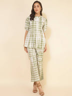 Janasya Women's Off White Cotton Tie & Dye Casual A-line Co-ords | Grocsy