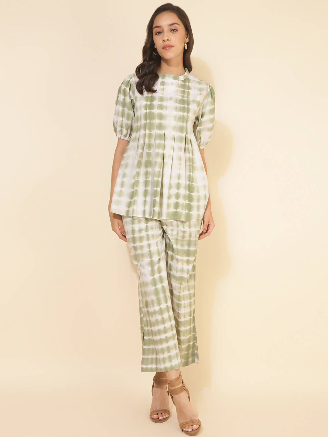 Janasya Women's Off White Cotton Tie & Dye Casual A-line Co-ords | Grocsy