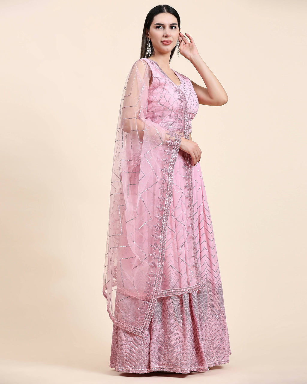 Pink Pure Viscose Georgette Sequence Embroidery work Lehenga Choli with Dupatta - Aakriti | Grocsy