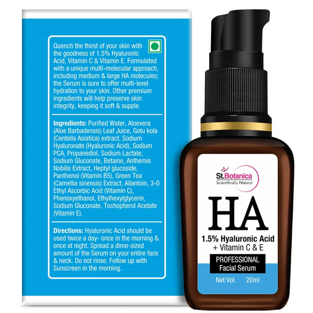 St.Botanica Hyaluronic Acid 1.5% + Vitamin C & E Professional Facial Serum | Grocsy