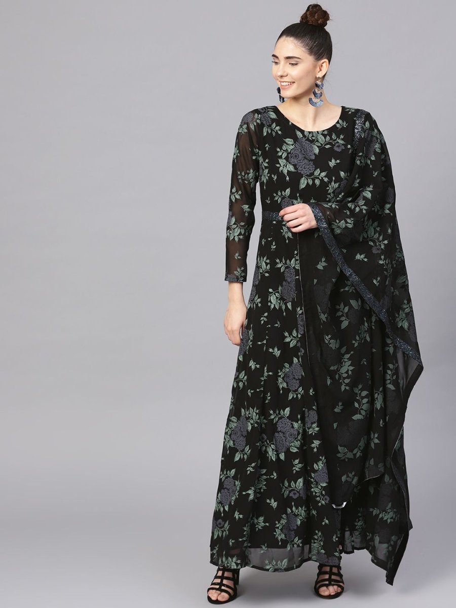Ahalyaa Black Georgette Anarkali Kurta With Dupatta | Grocsy