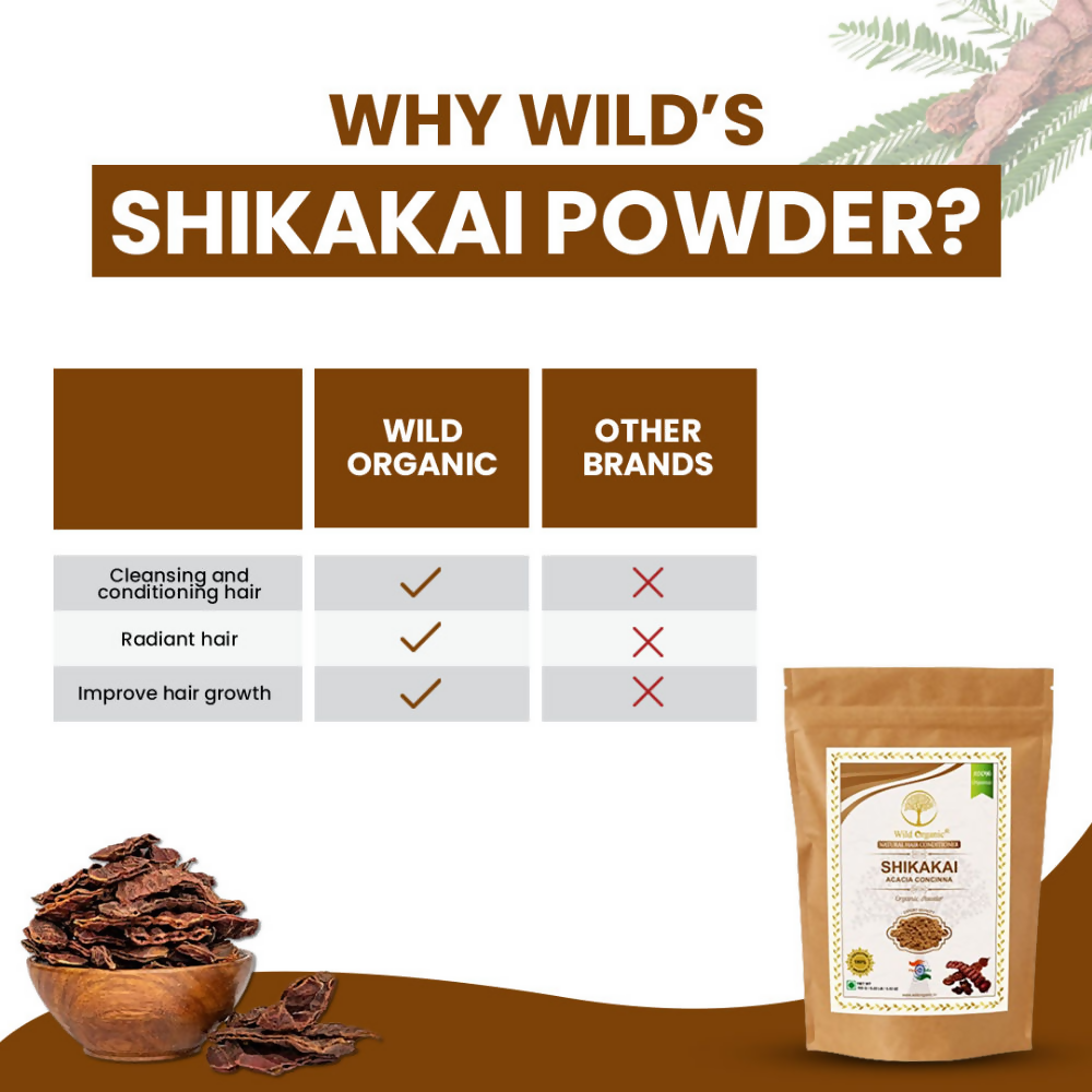 Wild Organic Shikakai Powder Natural Hair Conditioner For Smooth & Silky Hair | Grocsy