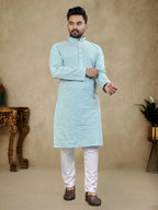Anaita Light_Blue Lucknowi Work Silk Straight Kurta | Grocsy
