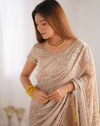 Vamsee Mumtaz Cream Crunchy Crush Saree | Grocsy