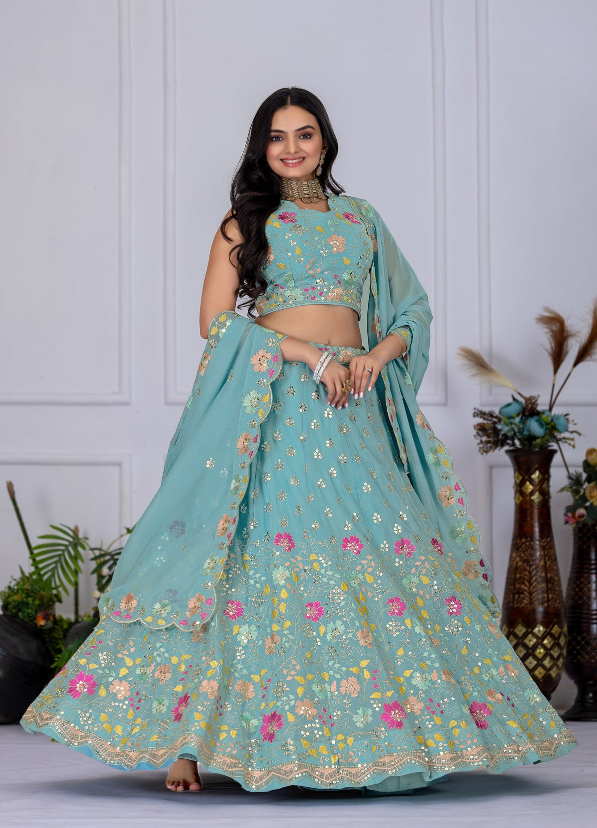 Lehenga Mart Designer Wedding Lehenga choli for Women - Firozi | Grocsy