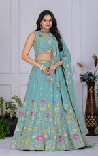 Lehenga Mart Designer Wedding Lehenga choli for Women - Firozi | Grocsy