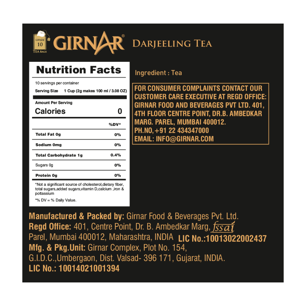 Girnar Single Origin Black Tea Bags - Darjeeling Tea | Grocsy