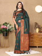 Lorenvalley Fashion Darkgreen Soft Silk Copper Zari weaving Design Saree | Grocsy