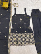 Lorenvalley Fashion Dark Grey NC Vichitra Silk Fabric With Embroidery Sequence Dori And Jari Work Kurta Farshi Salwar with Dupatta | Grocsy