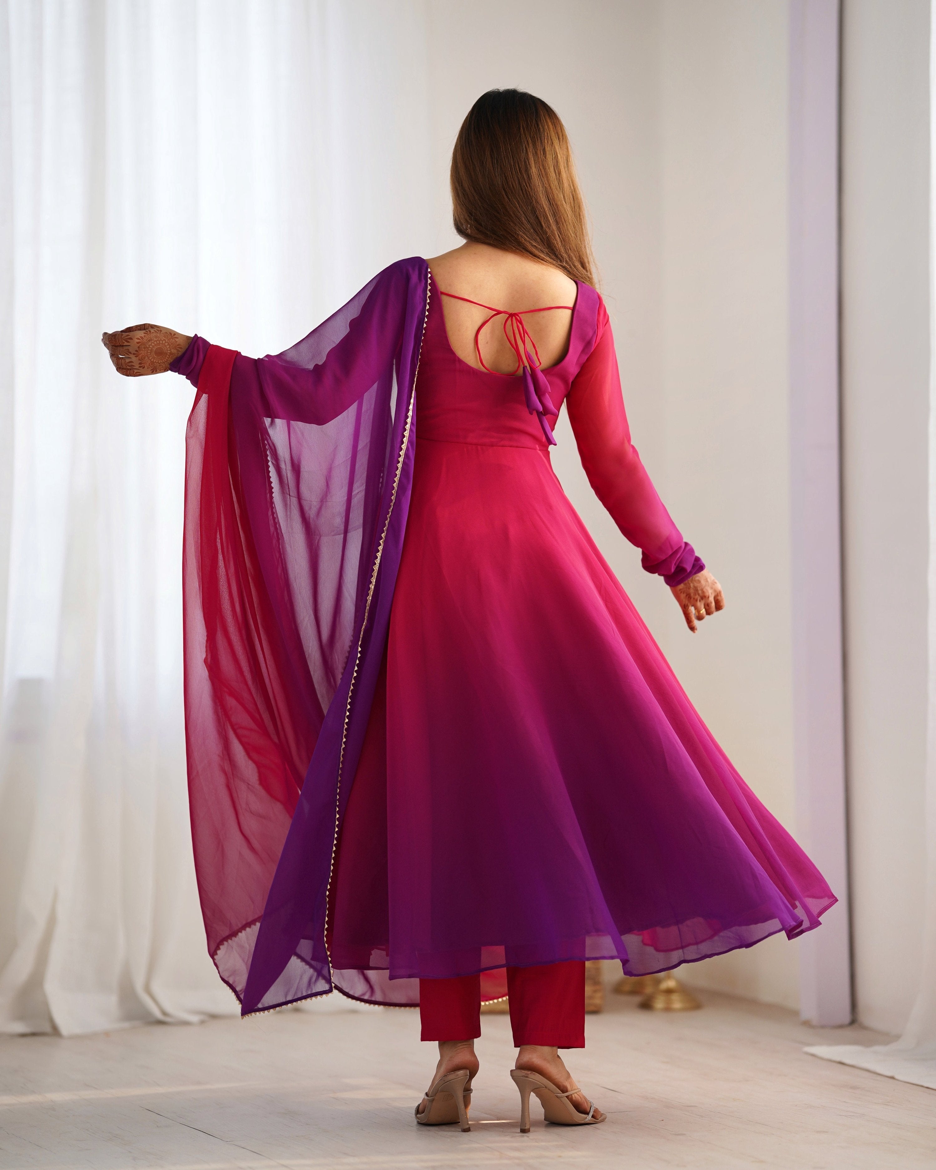 Evanik Pink Pure Soft Georgette Colorful Padding Anarkali Suit | Grocsy