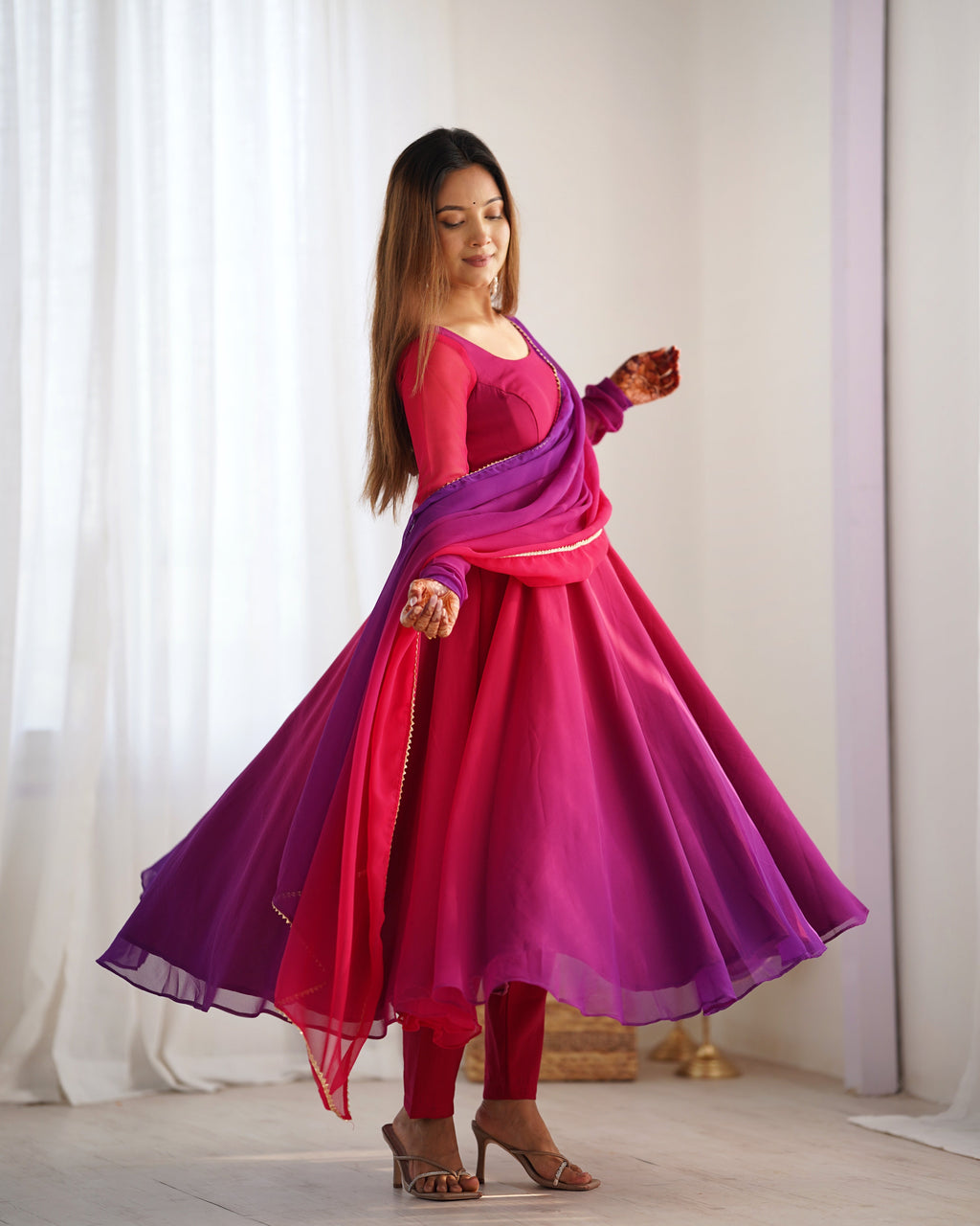 Evanik Pink Pure Soft Georgette Colorful Padding Anarkali Suit | Grocsy