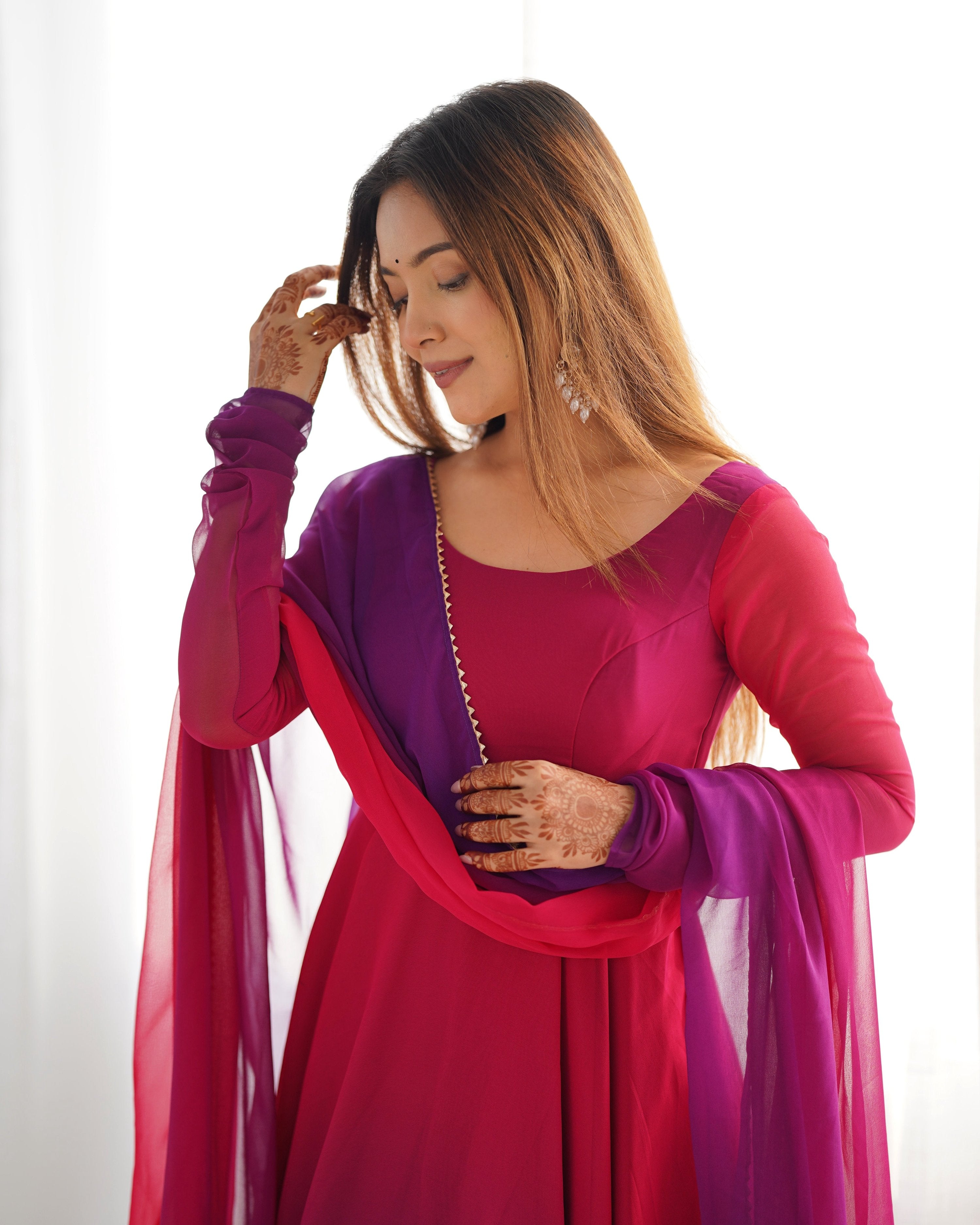Evanik Pink Pure Soft Georgette Colorful Padding Anarkali Suit | Grocsy