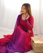 Lorenvalley Women Pure Soft Faux Georgette Colorful Padding Anarkali Kurta Pant With Dupatta Set - Darkpink | Grocsy