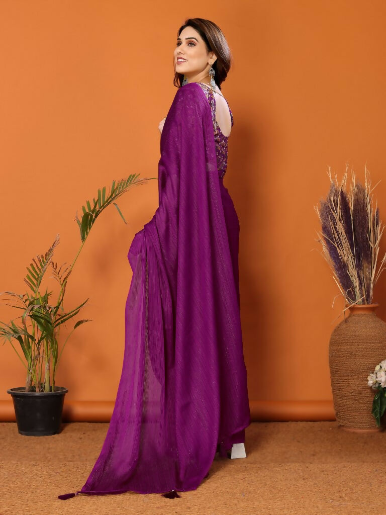 Partywear Designer Magenta Polyester Zari Fancy Saree - Starwalk | Grocsy