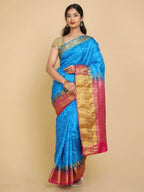 Kalamandir Checked Dark Blue Pashmina Saree | Grocsy