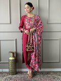 Partywear Designer Viscos Chanderi Maroon Stitched Suit With Dupatta - Tanisha | Grocsy