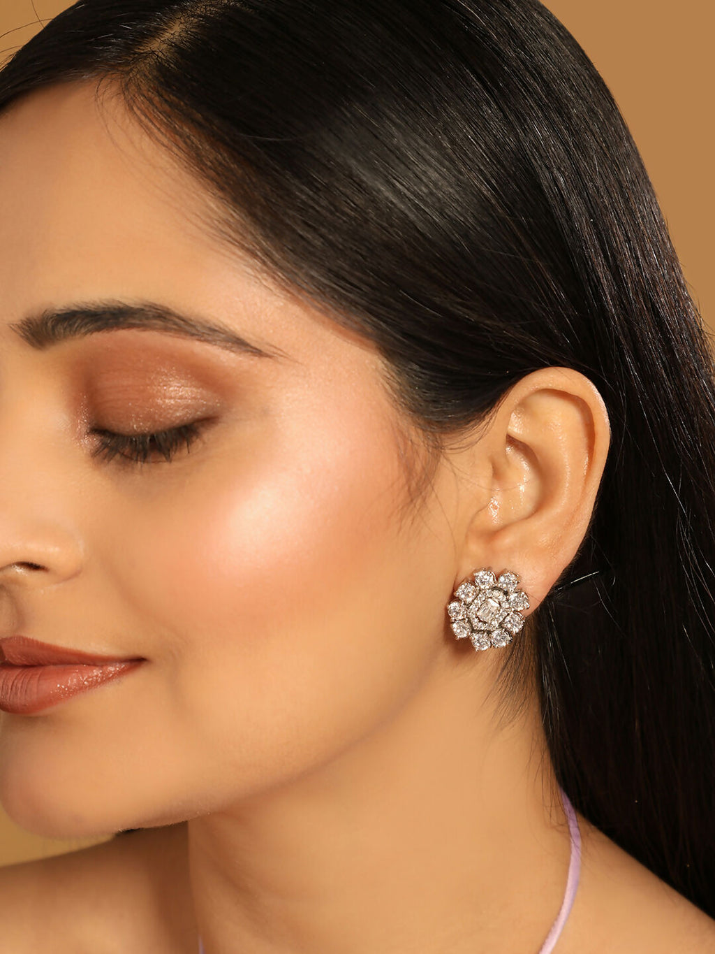 Nuyug Silver Blossom Diamond Studs | Grocsy