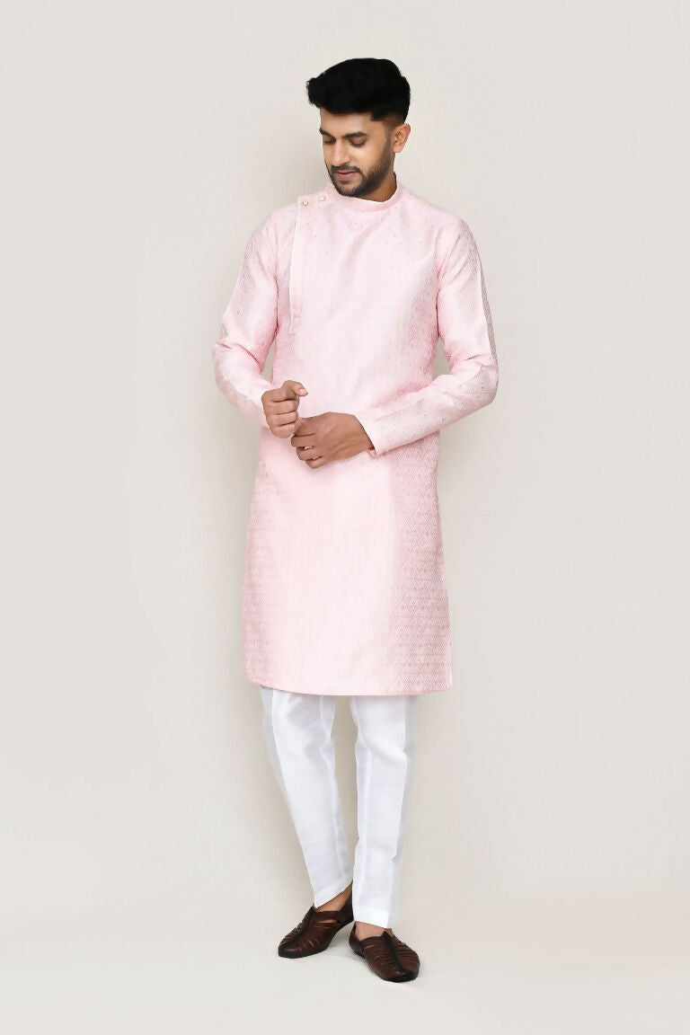 Joban Fashion Red Colored Weaving Silk Fabric Kurta With Straight Fit Pant | Grocsy
