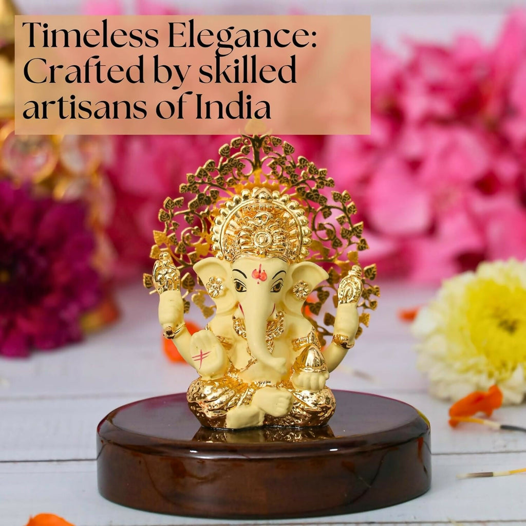 House Of Wemy Gold-Polished Lord Kalpavrikshya Tree Ganesha Idol | Grocsy