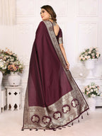 Anaita Dark Brown Banarasi Silk With Beautiful Gala Weaving Saree With Blouse | Grocsy