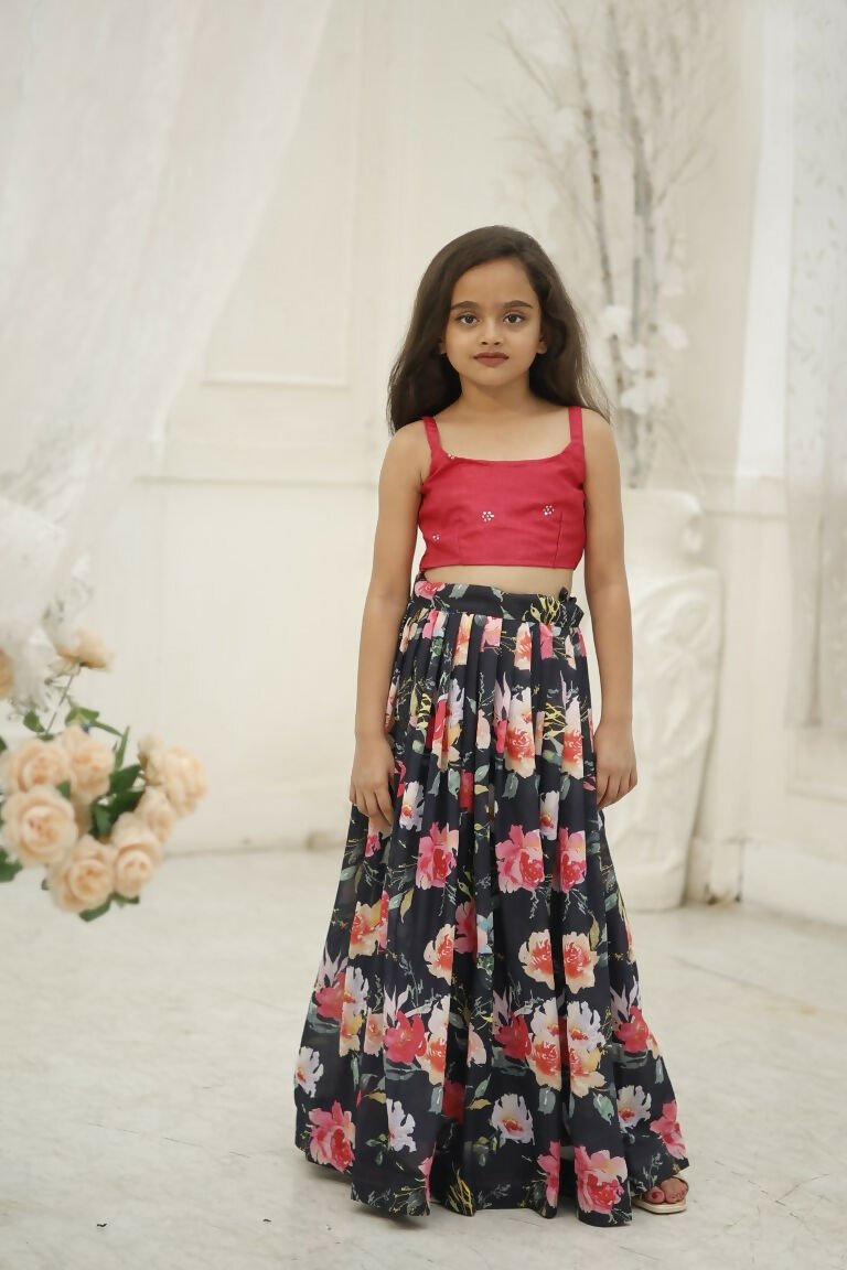 Aayaa Designer Embroidery Thread With Sequance Work Kids Lehenga Choli - Multi Color | Grocsy