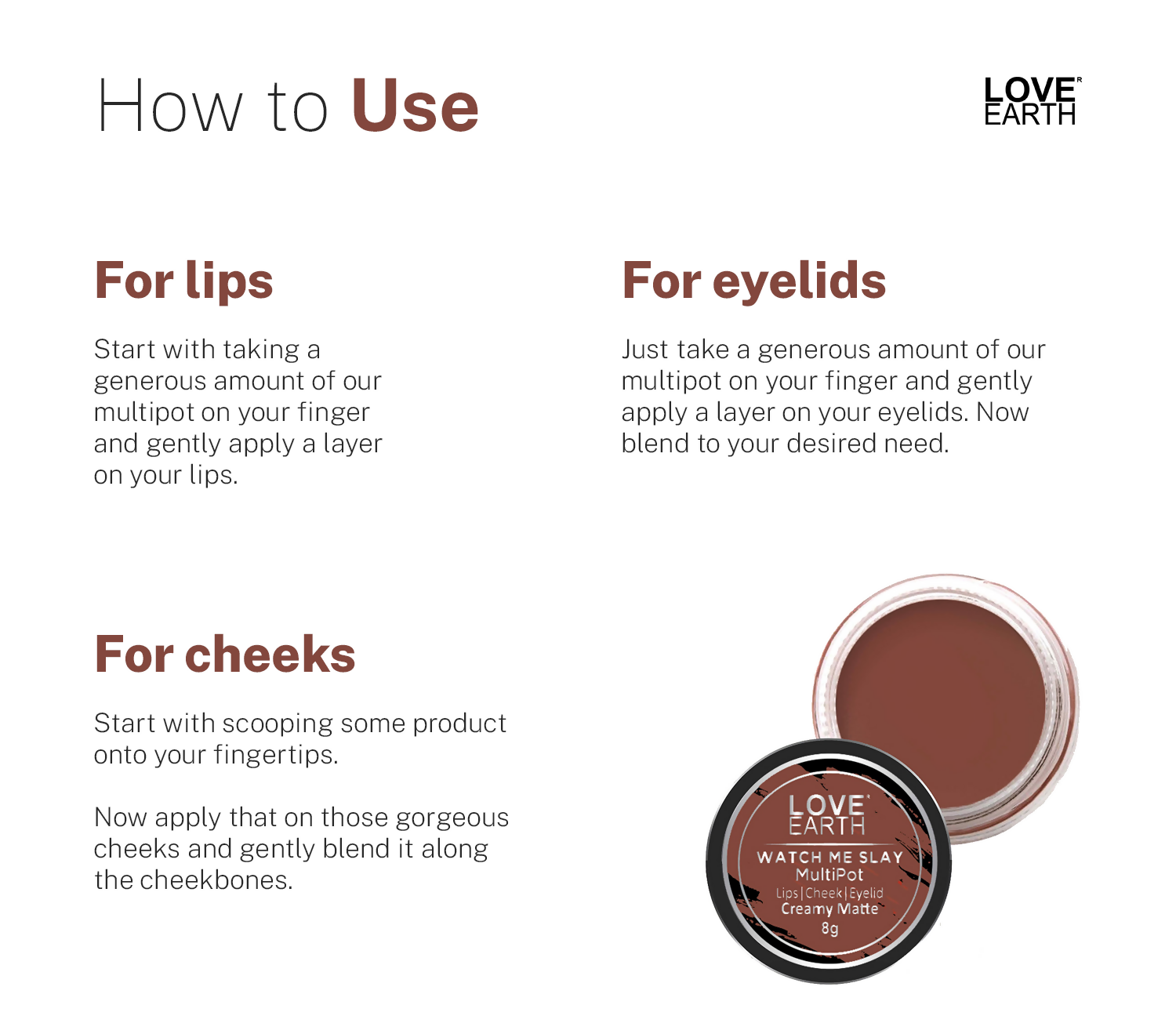 Love Earth Lip Tint & Cheek Tint Multipot Combo (Mauvish Pink & Caramel Brown) | Grocsy