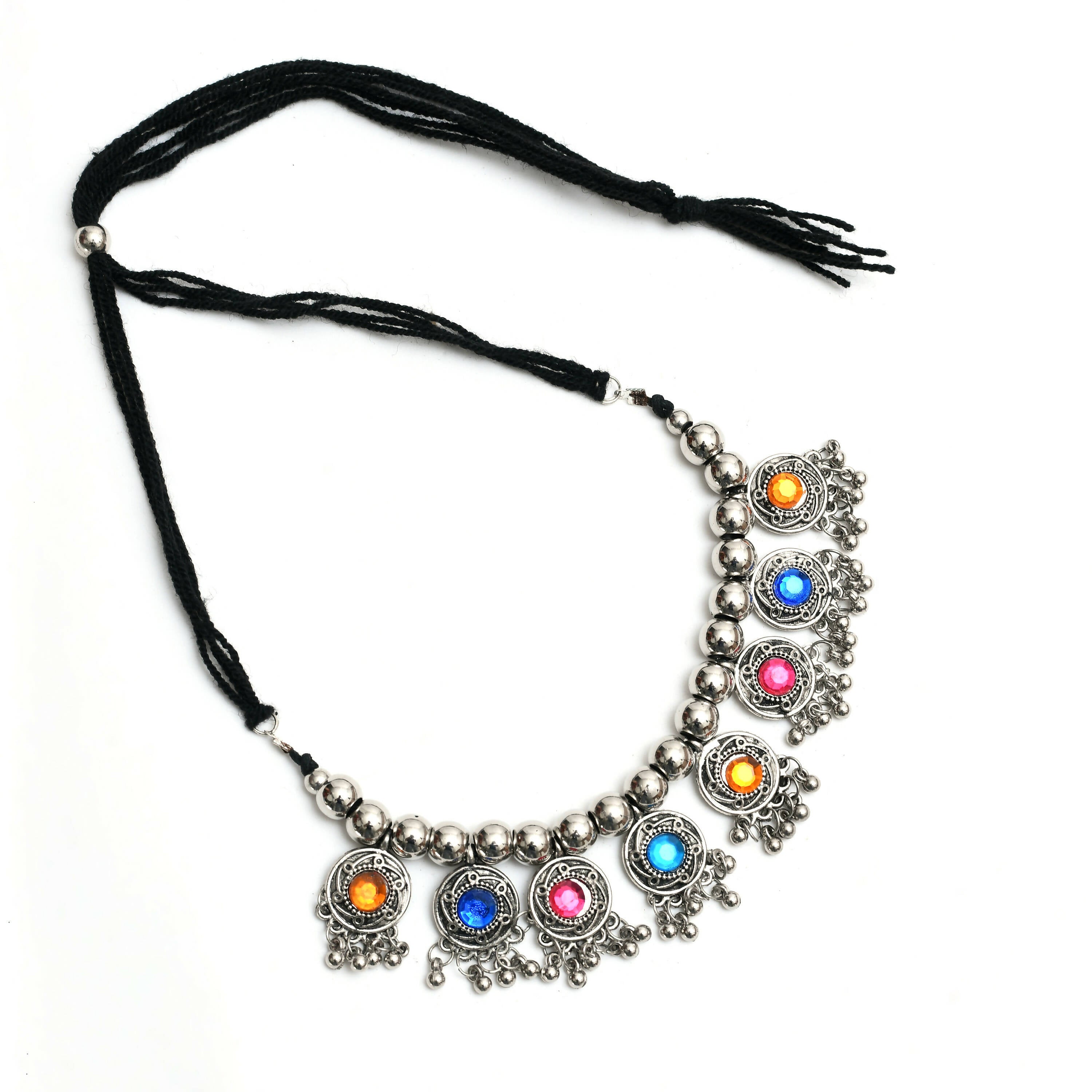 Mominos Fashion Johar Kamal Women Oxidised Silver-Plated Brass Finish Kundan Choker (Multi) | Grocsy