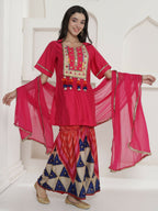 Joban Fashion Pink Kuslin Sharara Suit Set | Grocsy