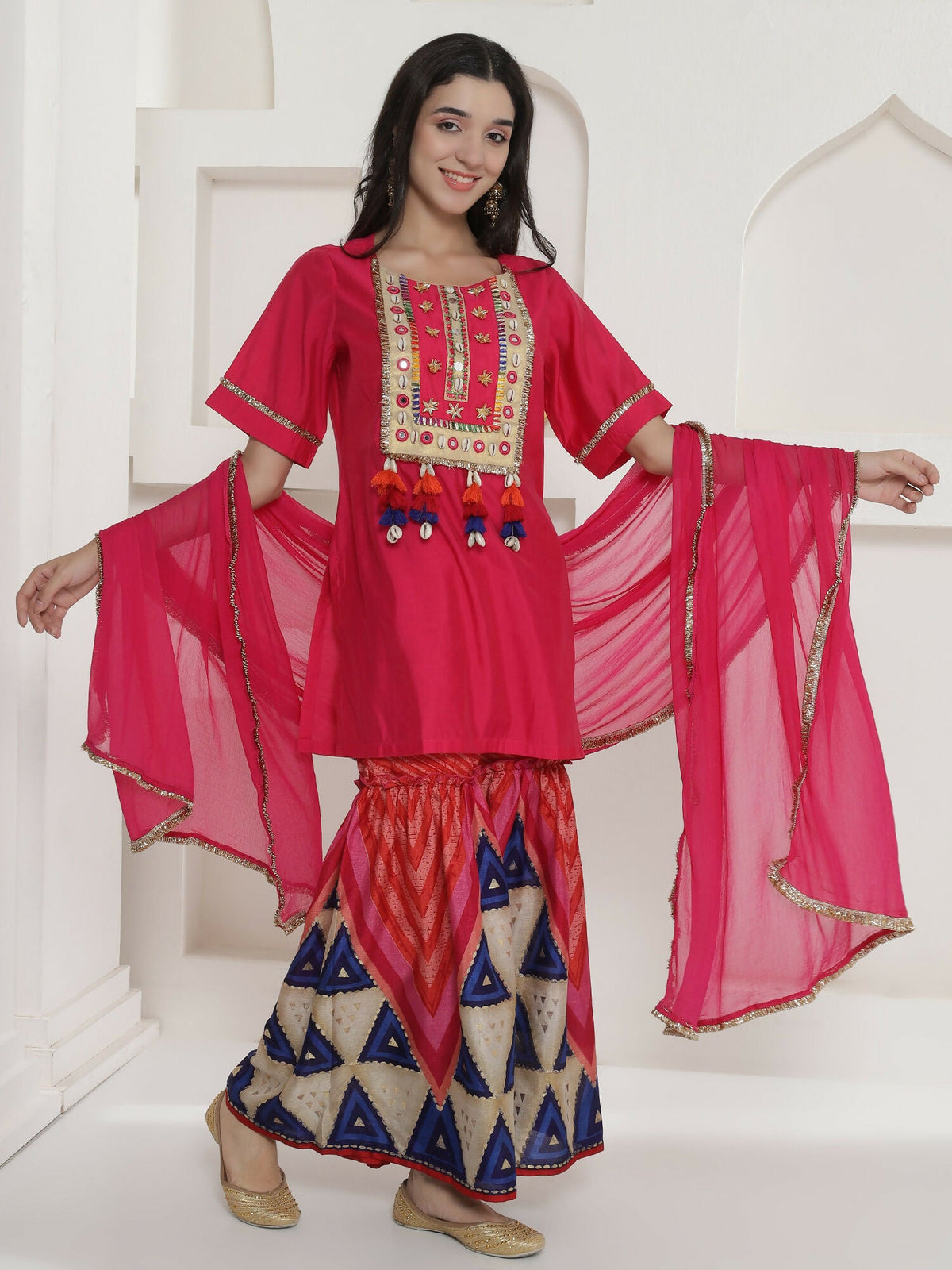 Joban Fashion Pink Kuslin Sharara Suit Set | Grocsy