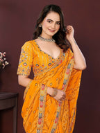 Ai Fashion Yellow Georgette Digital Print Party Wear Saree | Grocsy