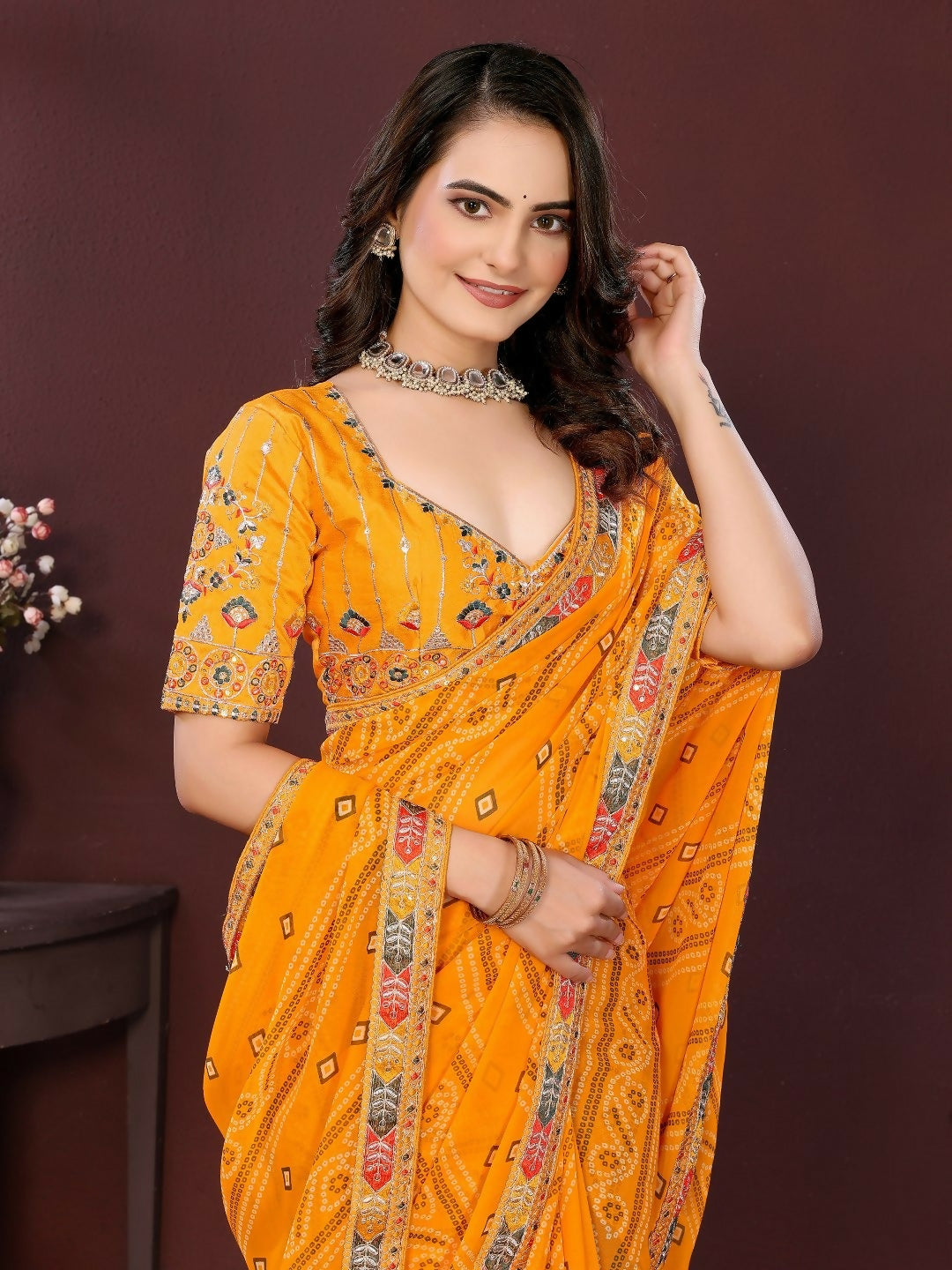 Ai Fashion Yellow Georgette Digital Print Party Wear Saree | Grocsy