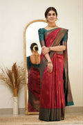 DEIANA'S Beautiful Designer Golden zari Soft Lichi Silk Saree - Maroon | Grocsy