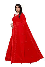 Vamika Red Georgette Embroidery Saree (GULABO RED) | Grocsy