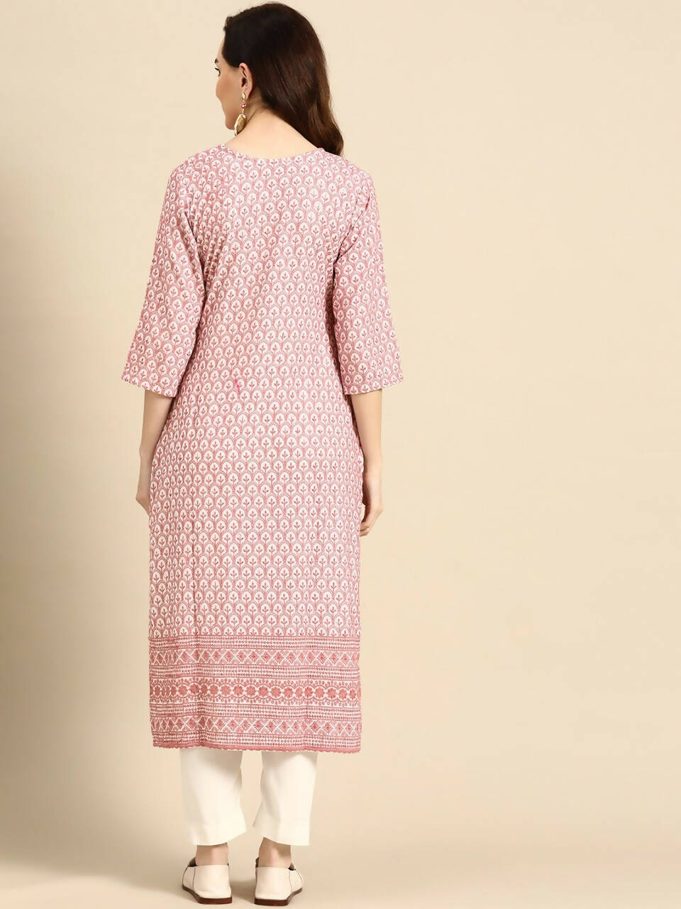 Deeps women's Pink Embroidered Rayon Kurta | Grocsy