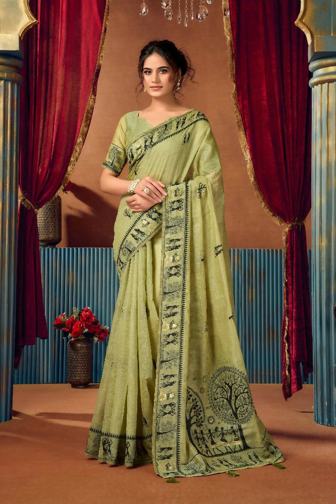 Jyoti Fashion Women's Green Modal Zari Woven Saree with Blouse | Grocsy