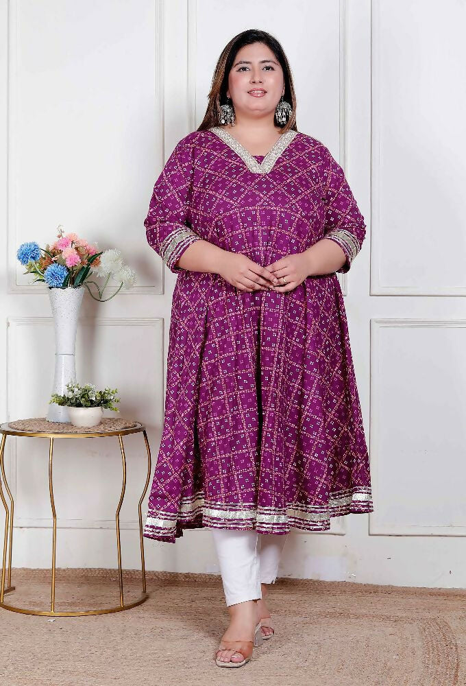 Miravan Plus Size Women Cotton Magenta Gota Lace And Embroidered Anarkali Kurta | Grocsy