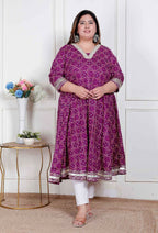 Miravan Plus Size Women Cotton Magenta Gota Lace And Embroidered Anarkali Kurta | Grocsy