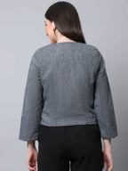 Even Apparels Grey Pure Wool Open Front Statement Jacket | Grocsy